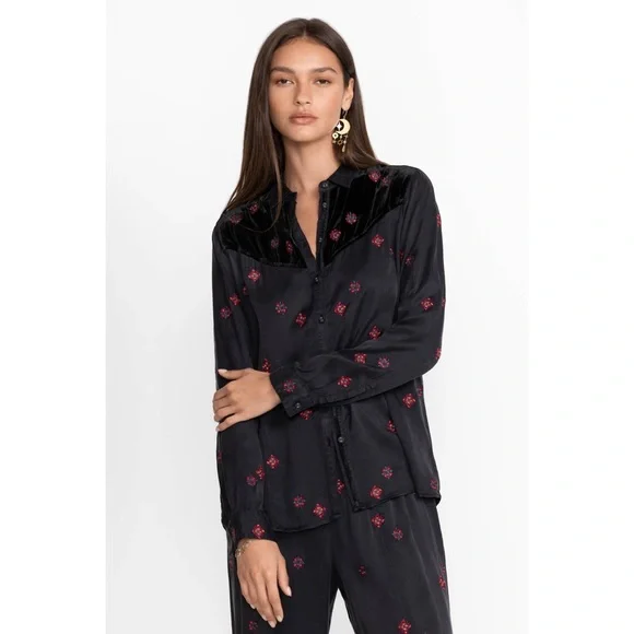 Johnny Was, Workshop, Maxine Western Embroidered Seamed Long Sleeve Shirt - Picture 3 of 16